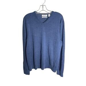 Calvin Klein Mens Extra Fine Merino Wool Sweater Size Large Blue V Neck Knit